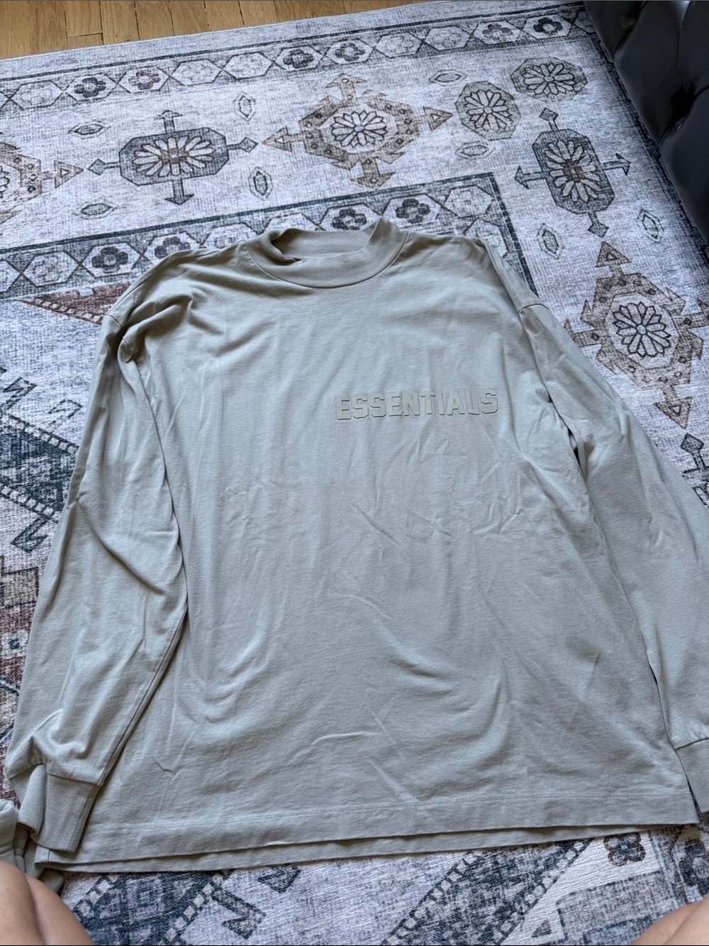 ESSENTIALS Men’s Long-Sleeve Logo Tee in Sage Green